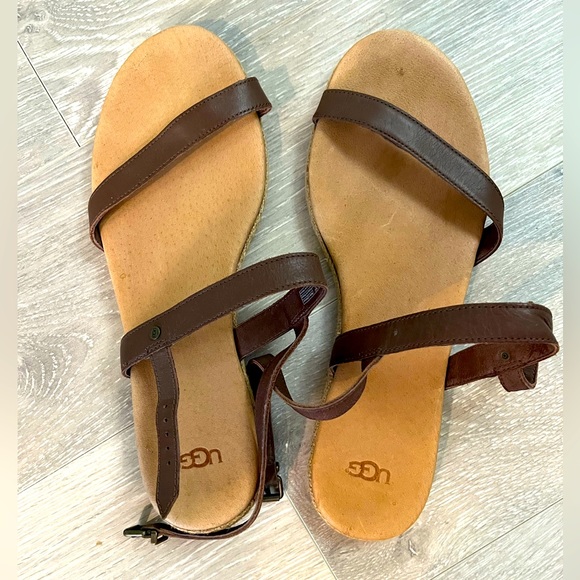 UGG Shoes - UGG sandals size 10 leather flats great pre owned condition.
